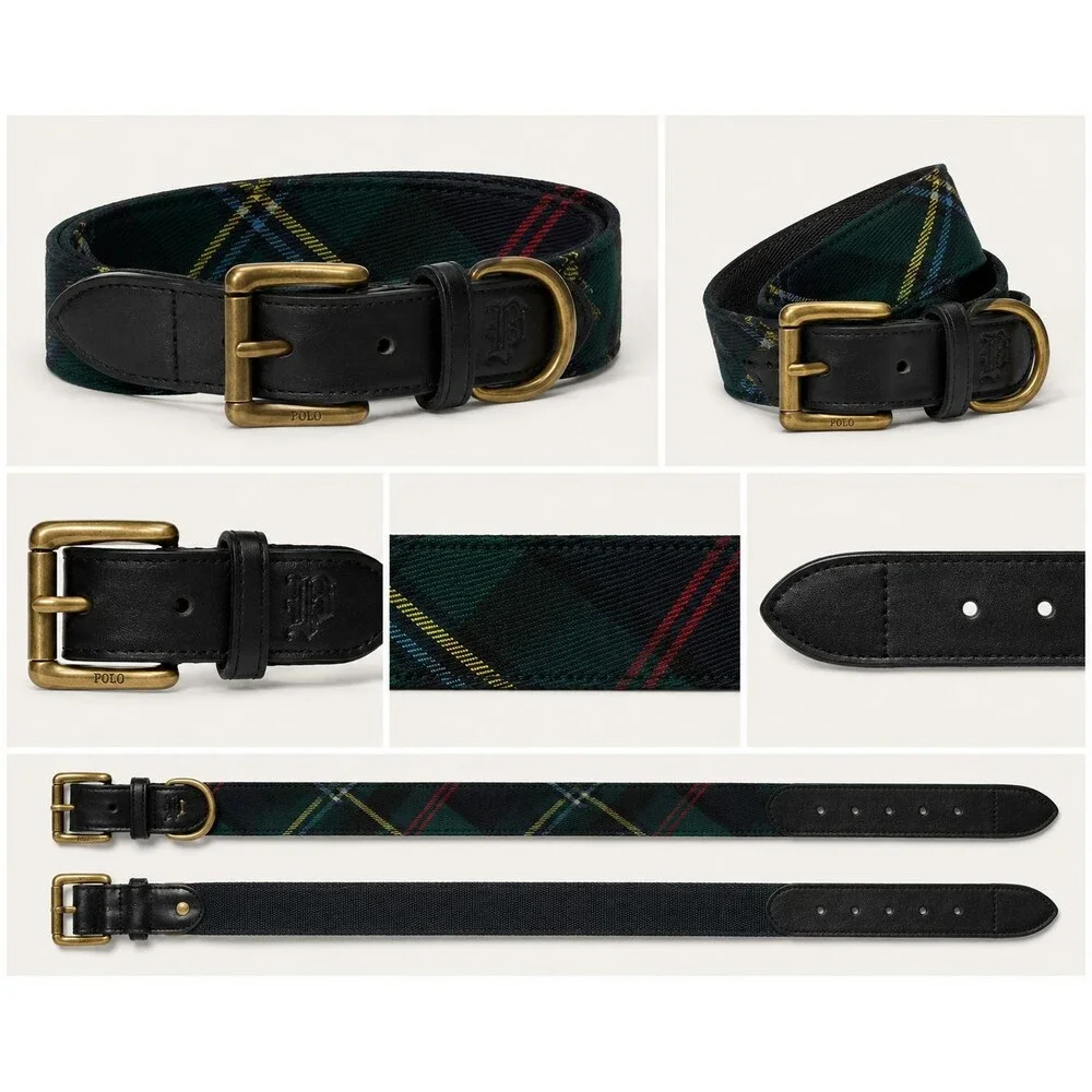Men's Polo Ralph Lauren Leather-Trim Tartan Plaid Belt Size 36